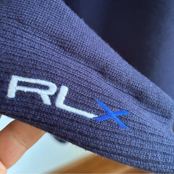 RLX Ralph Lauren Men’s Medium Blue 1/4 Zip Wool Blend Sweater Outdoor Pullover - Picture 8 of 12